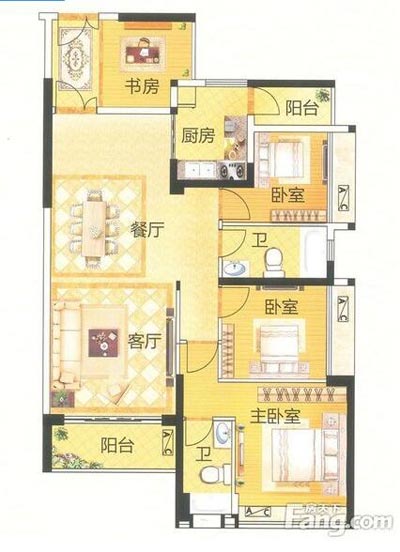 本單元的設計整體色調采用的是木色，不僅沿用了中式的端莊典雅，同時加入一些時尚的元素，讓整個空間多了現代的時尚感覺，卻不失中式的端莊。